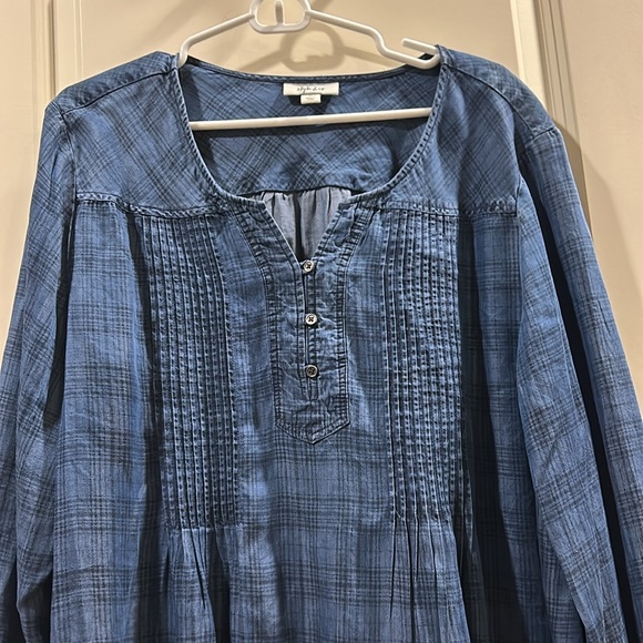 NWOT Style & Co denim 1/4 button chambray tunic pleated top flannel imprint XL - Picture 1 of 7